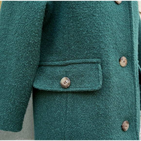 TALBOTS Boucle Wool Blend Overcoat Forest Green Winter Retro Outerwear S - Picture 6 of 14